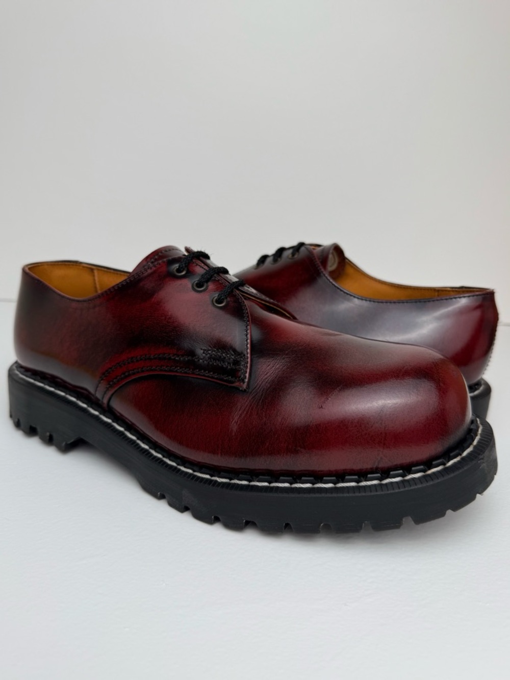 NPS Vintage Oxblood Red Black Leather Rub Off Oxfords UK 8